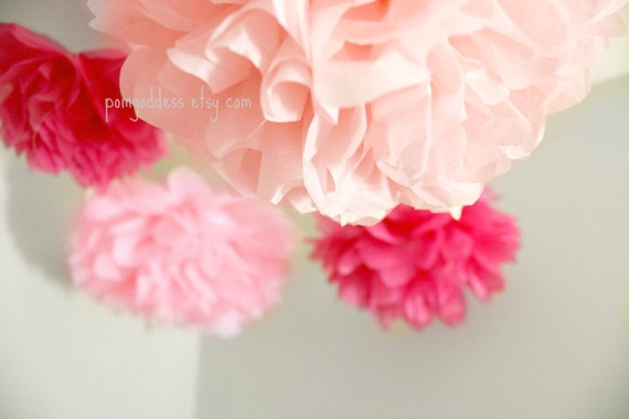 It's a Girl - 5 Poms - Pink Wedding Decor - Christening - Girl Birthday Decor - Bridal Shower-Ceremony Decor Il_570xn