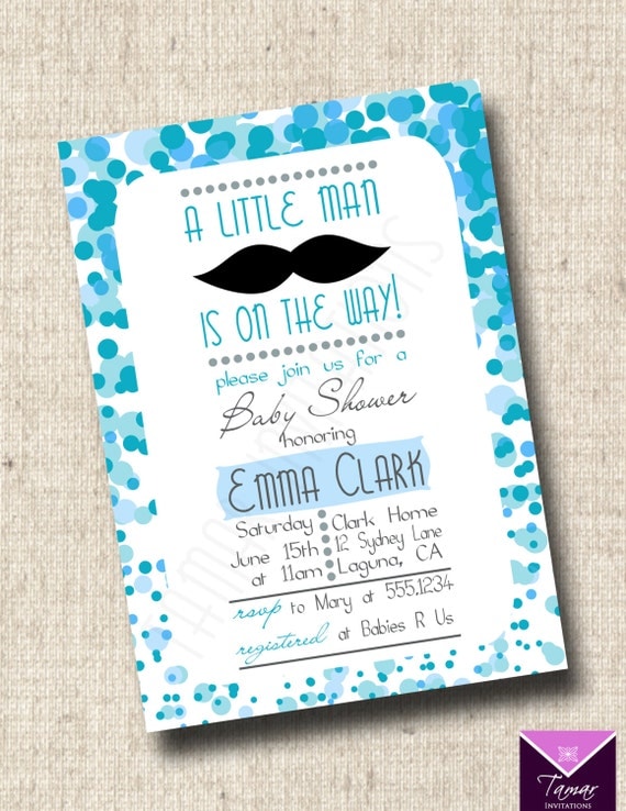 Printable Baby Shower Invitation -Mustache - Little Man - Baby Boy