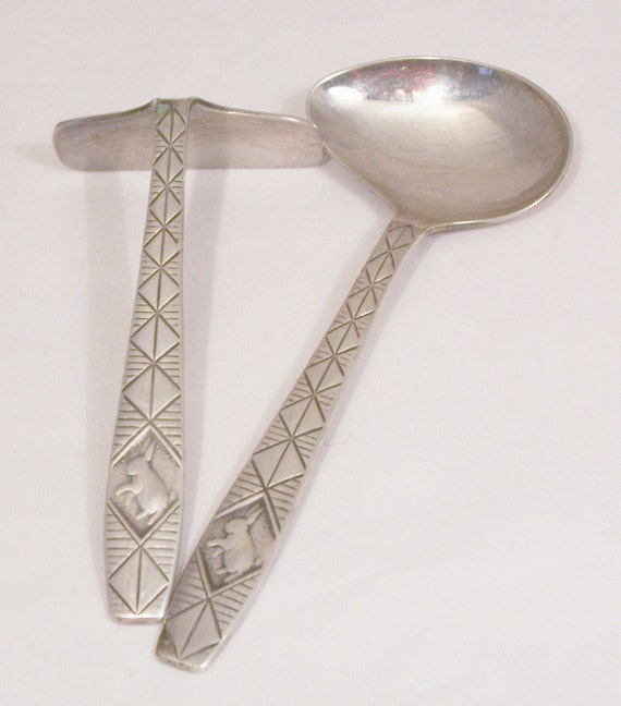 Vintage Baby Spoon and Pusher Yeoman Spoon and Pusher Silver