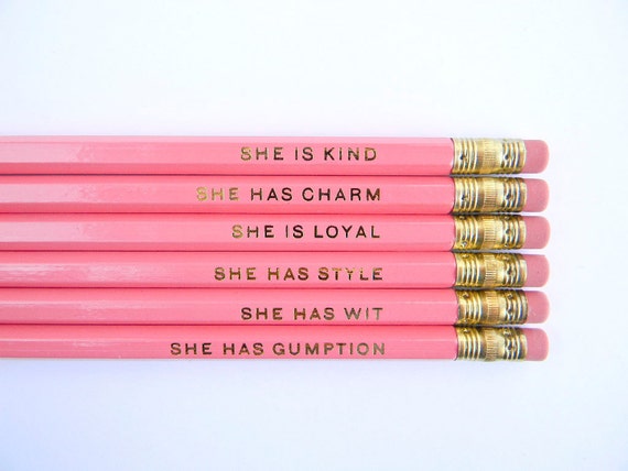 She Is... Pencils- Stocking Stuffer- Bright Pink, Set of 6