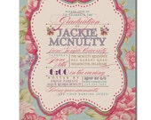 Chic Graduation Invitation Vintage Rose Pink Blue Typography Rustic Floral Poster Printable Digital or Printed - Jackie Style Il_170x135