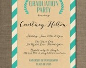 Kraft Graduation Invitation Whimsical Script Turquoise Ivory Striped Modern Teal Ceremony Celebration Printable or Printed - Courtney Style Il_170x135