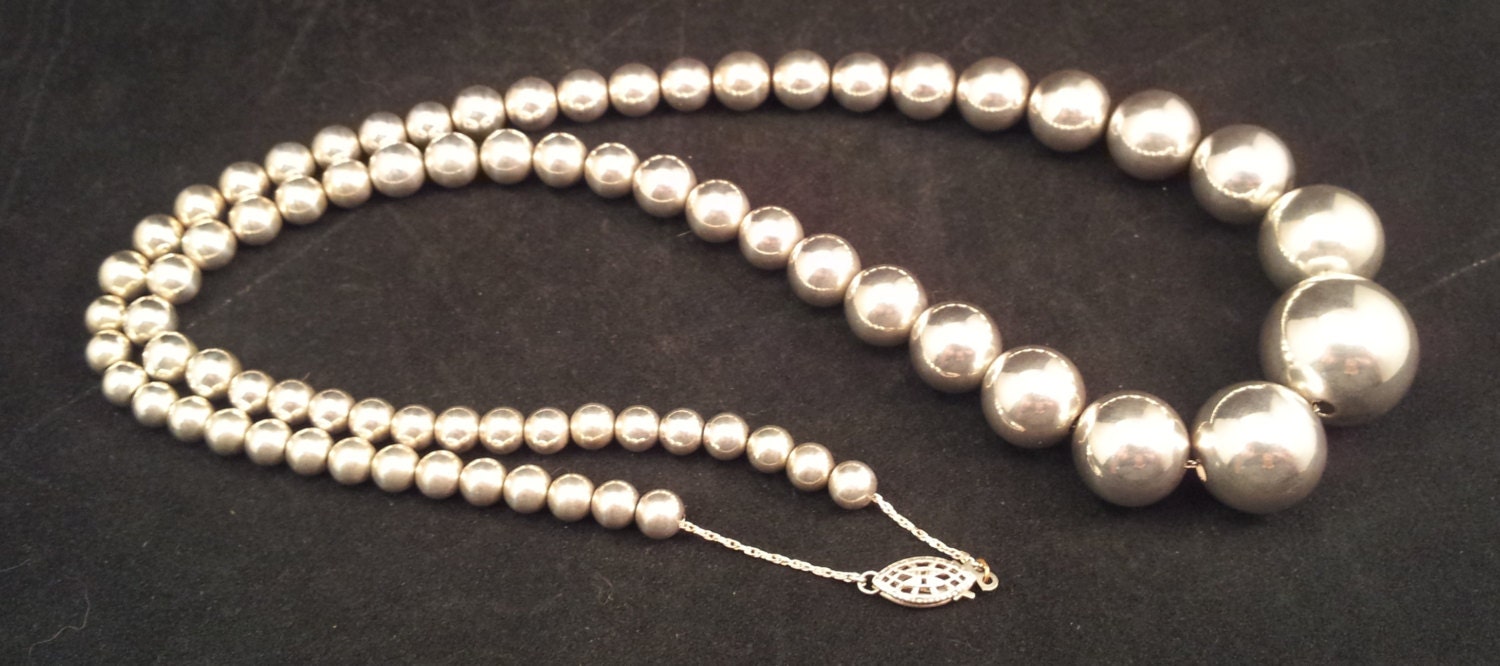 Vintage Sterling Bead Necklace by txrockhound on Etsy