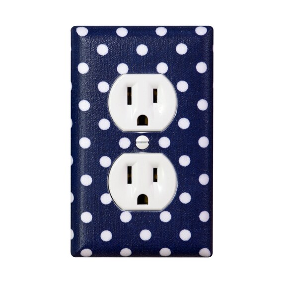 Items similar to Nautical Outlet Cover / Navy Blue Polka Dot Baby Girl