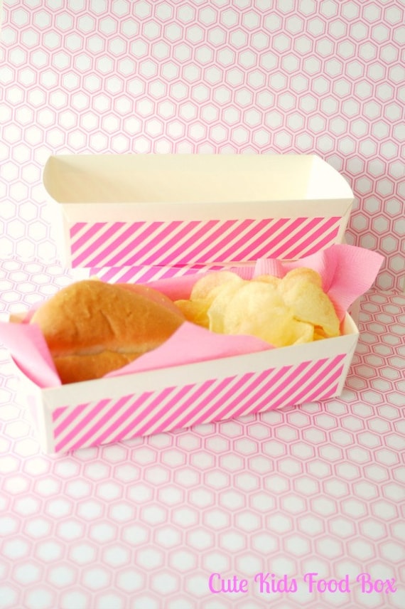 PINK Striped Food Tray Set of 8 Paper Food Tray Paper