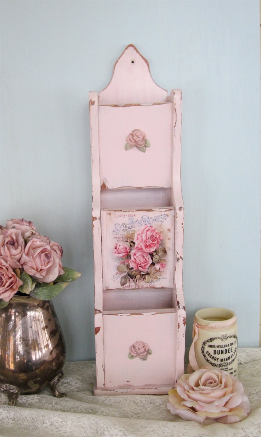 RESERVED Shabby Chic Mail Holder / Wall pocket Vintage Up