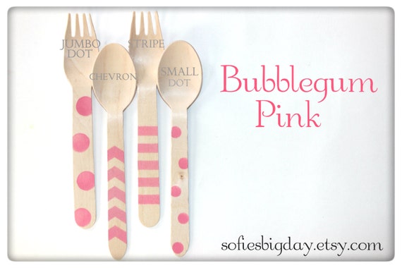Hand Stamped Wooden Spoons/Forks- You pick the colors-spoons-forks-knives- ice cream spoons-birthday utensils-25 count Il_570xn