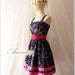 MIDYEAR SALE Flower Tea Dress Navy Summer Time Memory Party Birthday Tea Party Cocktail Wedding Pink Floral Dress Cotton Dress Size M