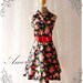 Rose Dress Red Rose Black Floral Tea Dress Vintage Inspired Party Wedding Cocktail Garden Dress Summer Perfection Dress -Size S