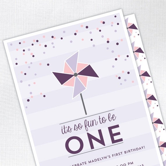 Girl First Birthday Invitation - Pinwheel Fun to Be One - PRINTED - Printable file also available Il_570xn
