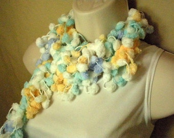 Blue White Yellow Pom Pom Fashion Scarf Neckwarmer