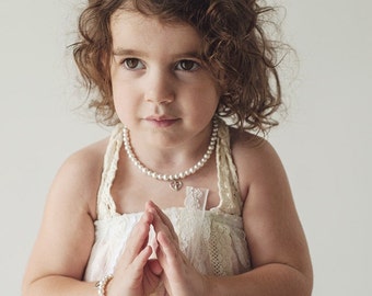 White Swarovski Pearls with Sterling Silver Cross Beaded Necklace (NCHS)
