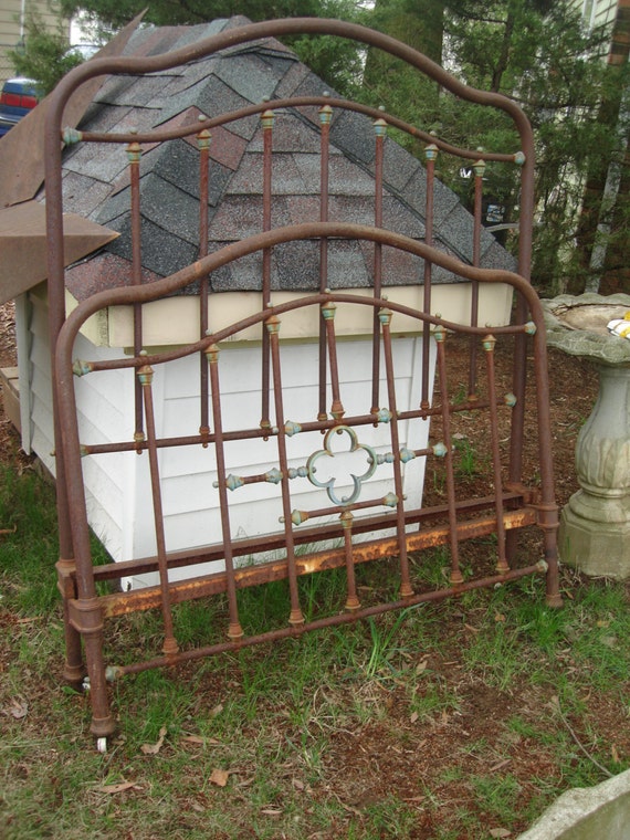 Items similar to 1800s Antique french iron bed with brass decor ornate