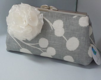 Grey and Ivory Wedding Clutch, Bridal Clutch, Prom Clutch
