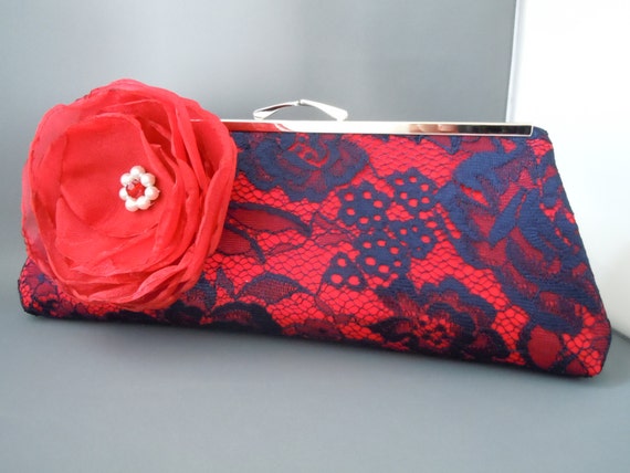 Items similar to Navy Blue and Red Wedding Clutch for Brides ...