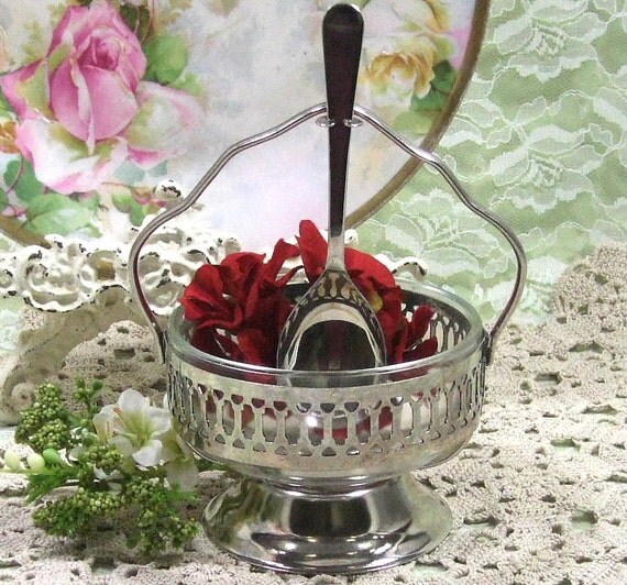 Silver Plate Serving Dish With Spoon Condiment Dish Sheffield