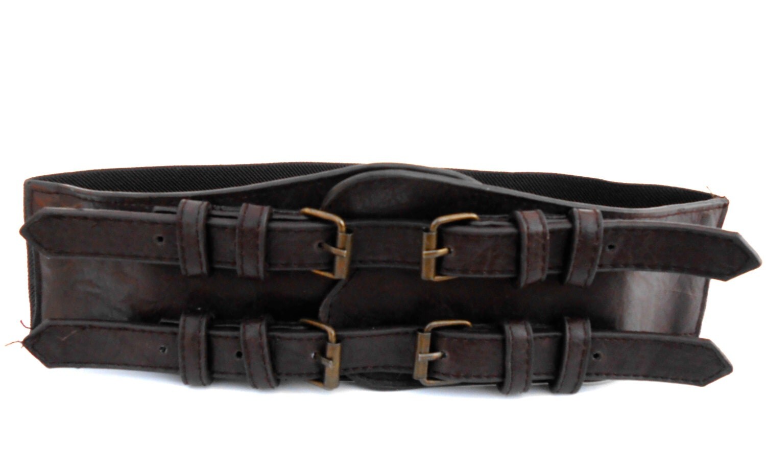 Vintage Military Belt Brown Leather Thick Waist Adjustable