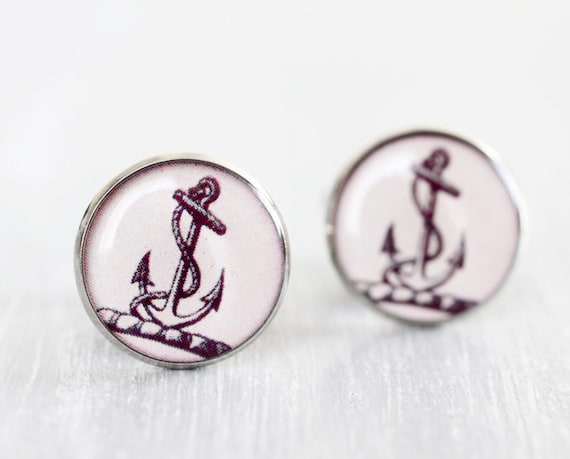 Anchor cuff links - nautical gift for men groomsmen wedding party him silver cufflinks accessories