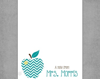 Teacher Notepad - Stylish Teal Chevron Apple with Yellow Flower - Assorted Colors - Personalized Custom Notepads - Teacher Gift - Debbie