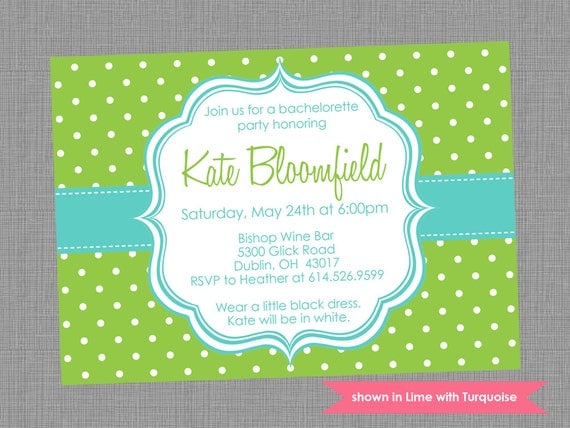 Printable Bachelorette Party Invitation - Bachelorette Themed Polka Dot Invite - Colors and Text Customizable Il_570xn