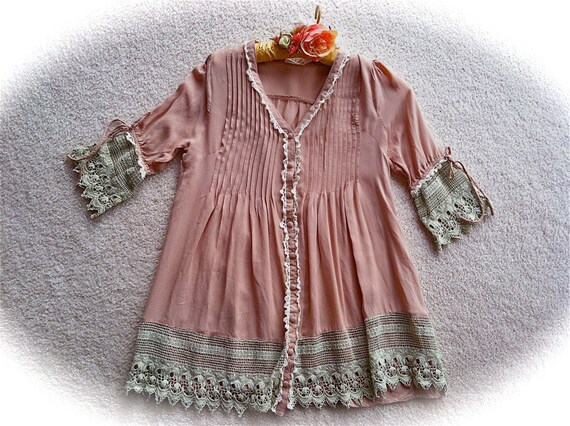 RESERVED MNVR Romantic Boho Tea Stain Poets Tunic Top Vintage