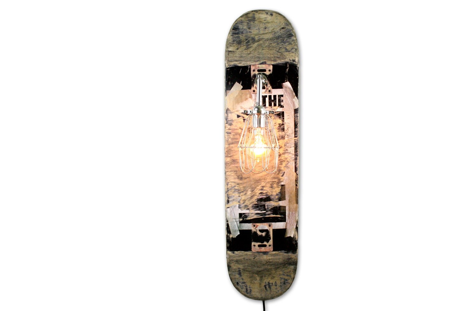 Repurposed Skateboard Lamp // Wood Sconce // Black Industrial