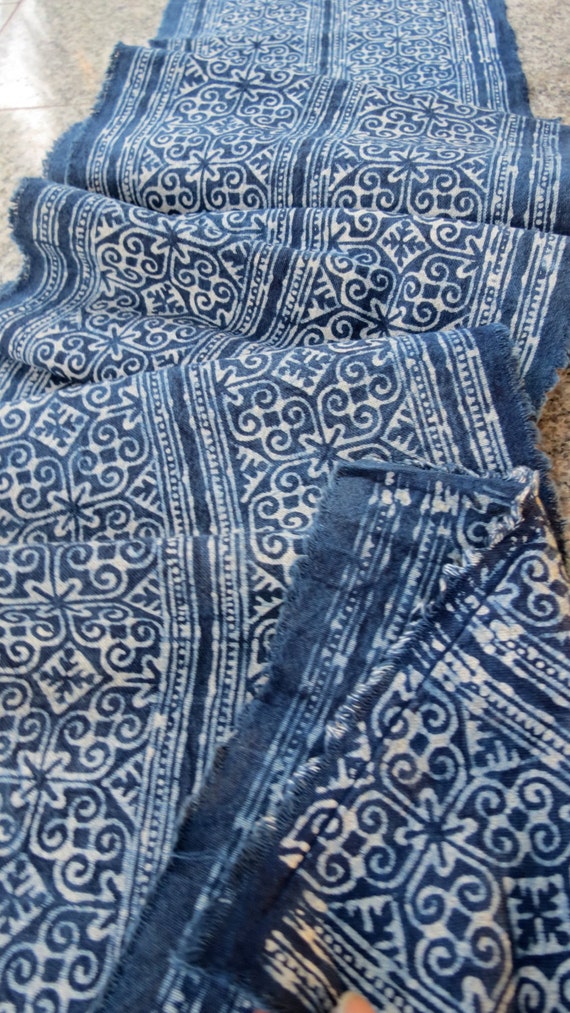 Handwoven cotton Vintage fabrics Indigo Blue Hmong by dellshop