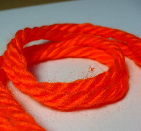 Neon Orange 70s Yarn Hair Ribbons Vintage Girl's by GetLuckyGals