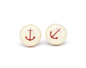 Red anchor Stud earrings anchor wedding nautical wedding nautical post earrings minimalist jewelry gift for her nature gift eco-friendly