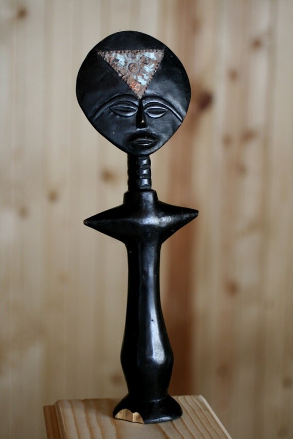 African Tribal Art Wood Sculpture Female Fertility Statue.