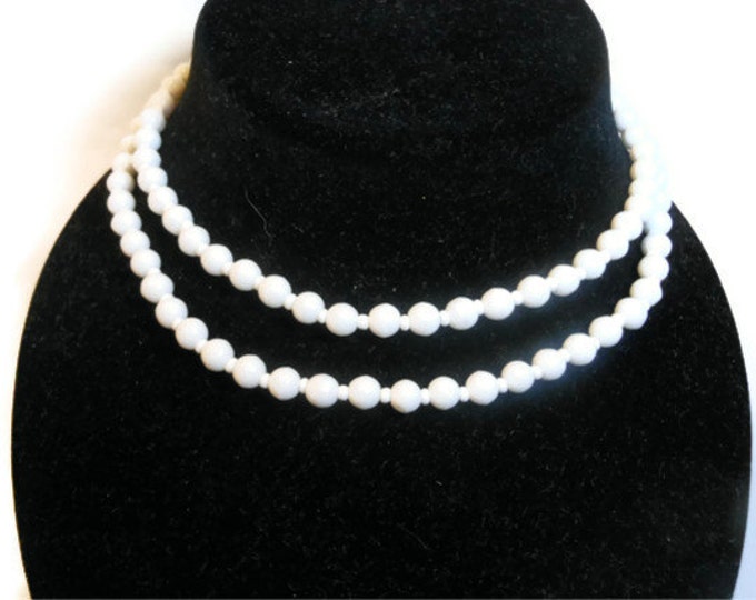 Miriam Haskell necklace, 1960s 1970s signed white milk glass bead necklace from the late 60s or 1970s.