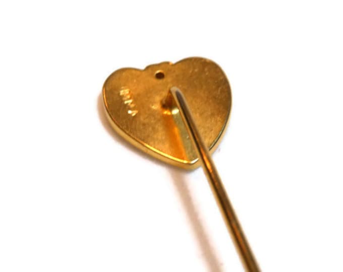 FREE SHIPPING MOMA stickpin, signed Museum of Modern Art stickpin, hat pin, scrolled heart in gold plate