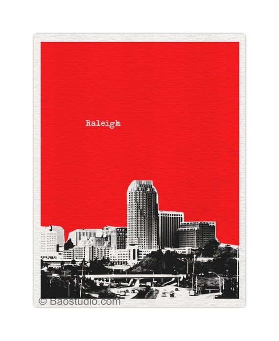 Raleigh Skyline North Carolina NC  - 8x10 World Traveler Series Pop Art Print City Skyline Raleigh art - Available in 56 Colors - UNC025