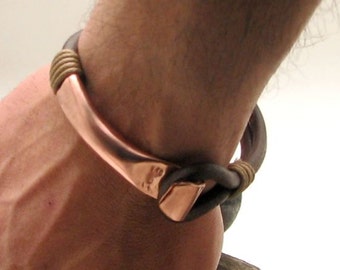 EXPRESS SHIPPING Fathers day .Copper bracelet.Men's leather bracelet Brown leather multi strand men bracelet with copper clasp.Gift for Dad