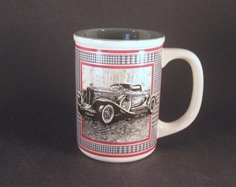 Coffee Mug, Hounds-tooth, Gatsby, Classic Car, Preppy Decor, Man Cave Mug, Vintage, Office