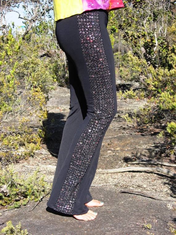 Ultra Low Rise Black Bell Bottom Yoga Pants with Sparkly