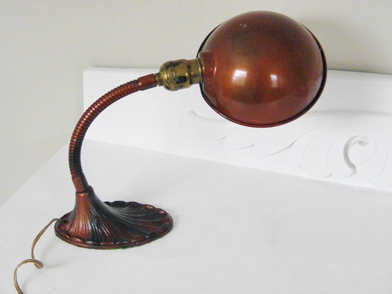 Vintage Art Deco Goose Neck Desk Lamp 20s by GrandAntiqueDecor