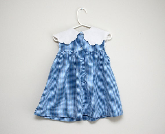 Vintage blue and white gingham dress with strawberries