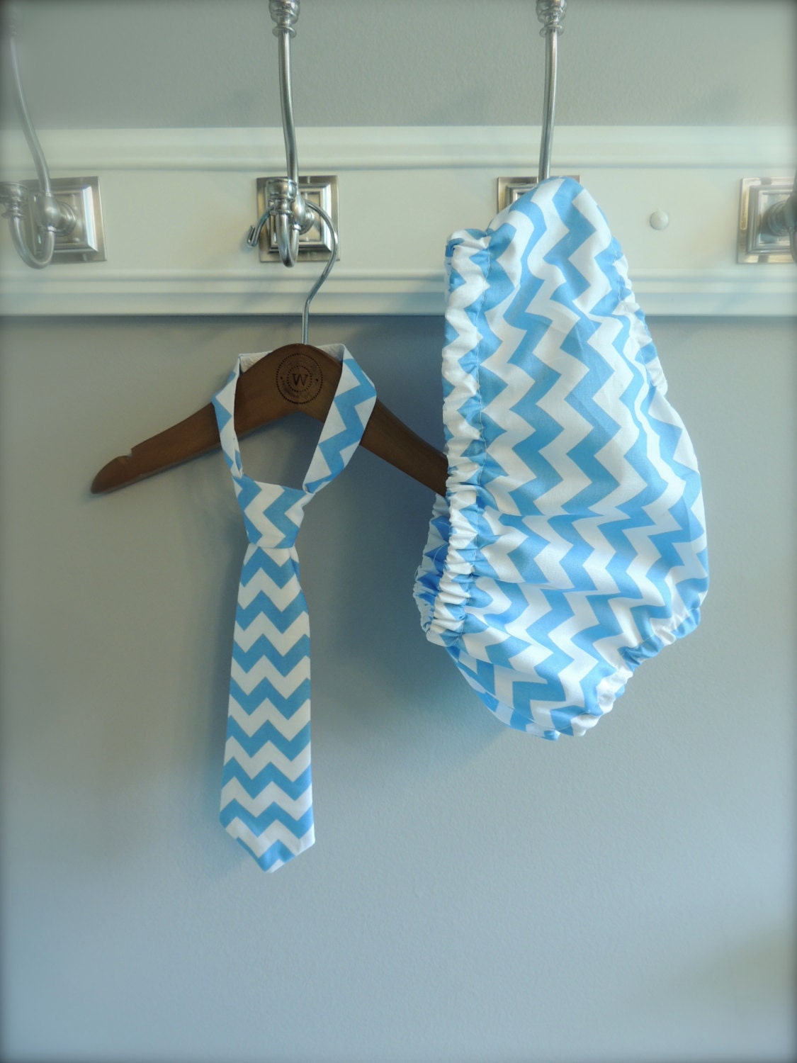 Baby Boy Tie and Diaper cover SET Blue Chevron by AboutTheStitch