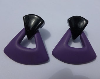 Purple and Black Eighties Pierced Earrings.