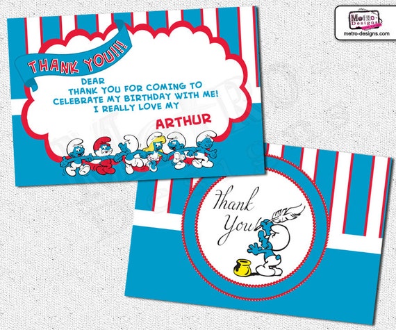 Smurfs Birthday thank you cards, Custom thank you cards, Thank you card, Smurfette Thank you cards Il_570xn