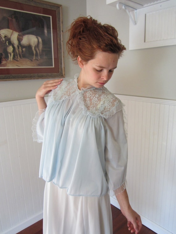 Blue nylon vintage bed jacket sheer lingerie