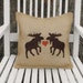 14"x14" Moose Love Natural Burlap Fringe Pillow-Folk/Americana/Country/Rustic-Wildlife-Moose Lovers-Cabin Home Decor