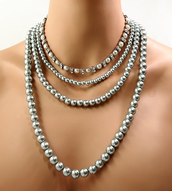Bridal Necklace Pearl Rhinestone Wedding Necklace Il_570xn