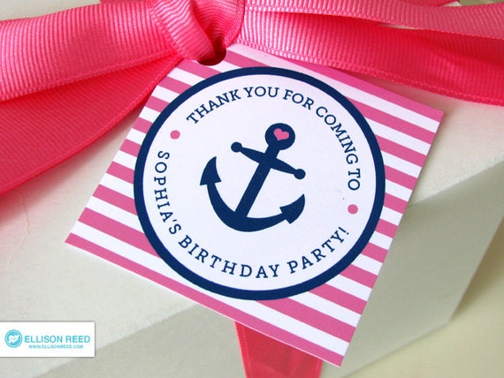 Nautical Birthday Party - Nautical Pink Favor Tags - Nautical Printable - Girl Birthday - Anchor Birthday - Printable Party Il_570xn