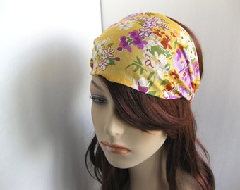 Yellow Floral Bandana Head Wrap, Bandanas for Women's Flower Headband, Dreadband Yoga Headband, Bandana Hair Accessory Womens Gift for Her