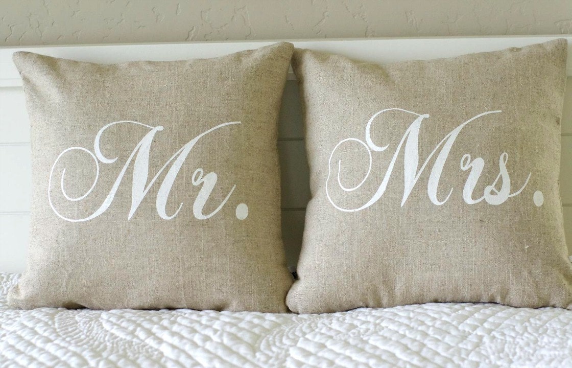 Mr. and Mrs. Pillow Cover f Mr. or Mrs. each 16x16 set of 2