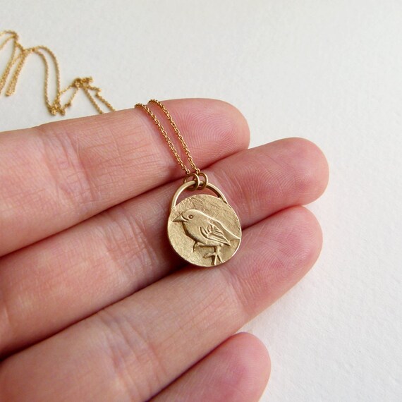 Gold Bird Necklace Bird Pendant Animal Charm 14k Solid