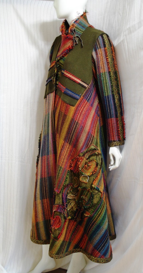 Altered couture wearable art wool coat upcycled vintae long