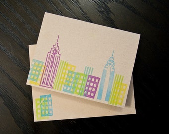 Handmade NYC Skyline Cards / Stationery (set of 5)